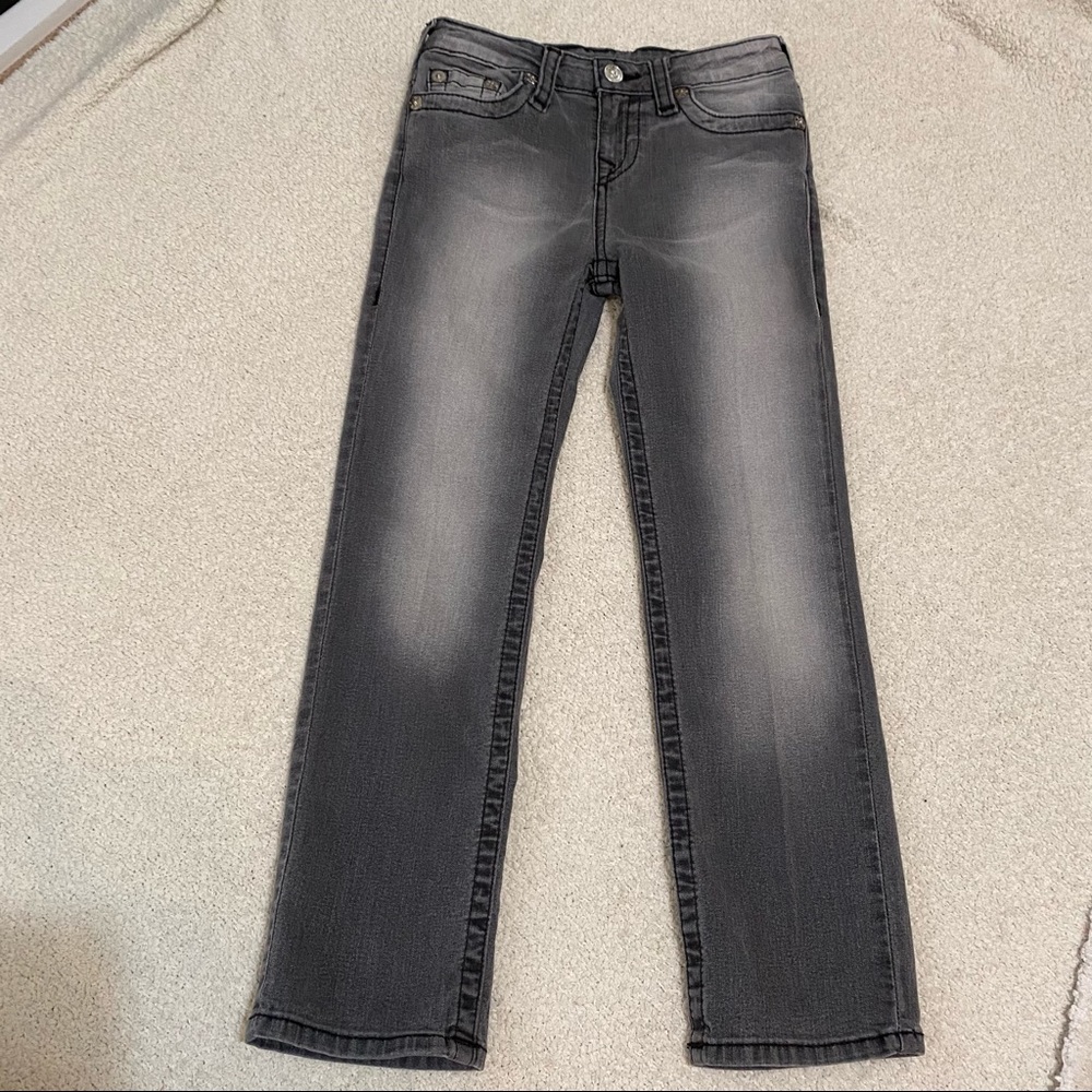 True Religion Gray Straight Stretch Jeans, Size 7